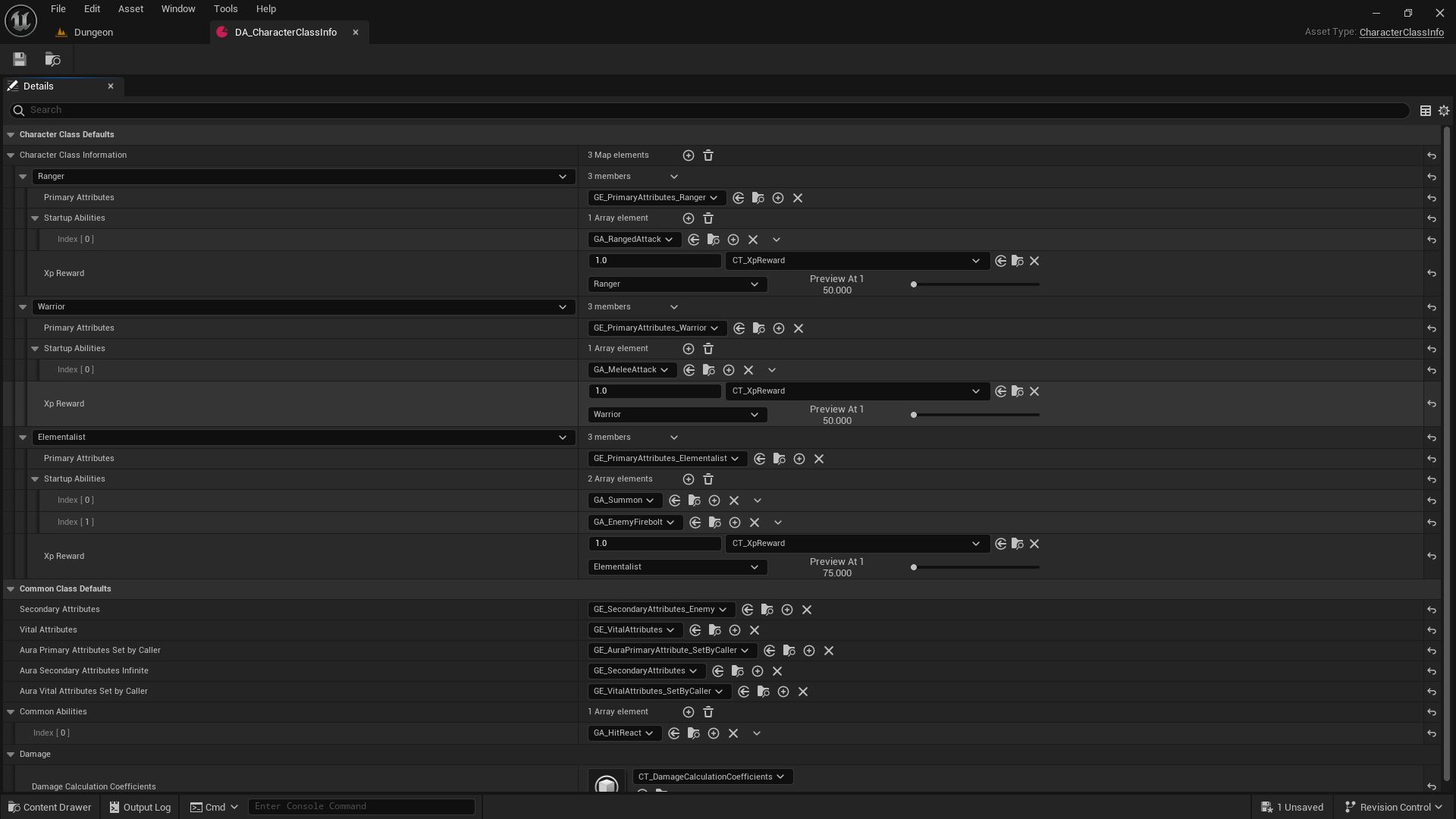 This Data Asset defines the in-game character classes.