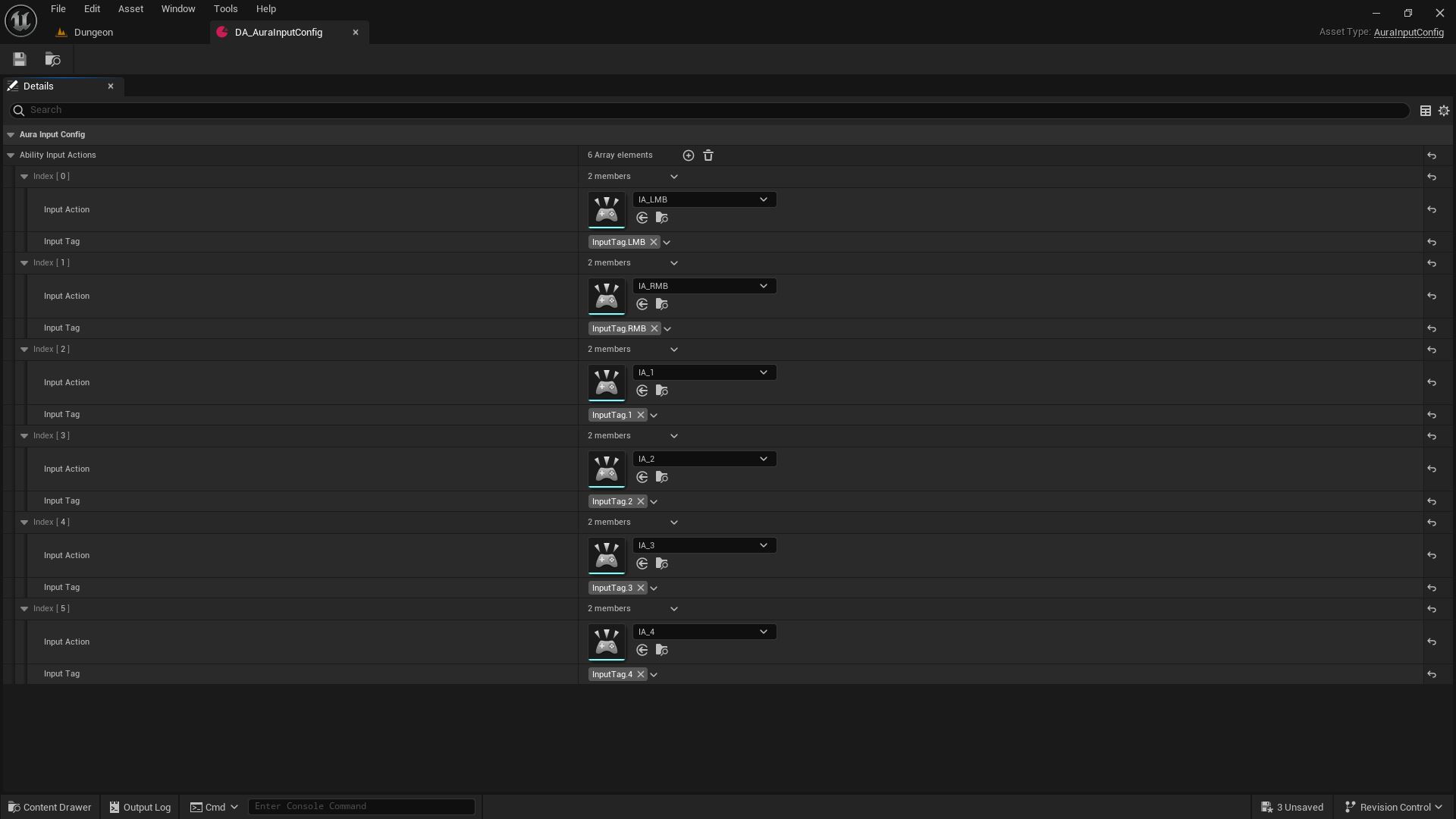 Gameplay Tags have been used to handle inputs so that actual key bindings can be changed without changing the core logic.